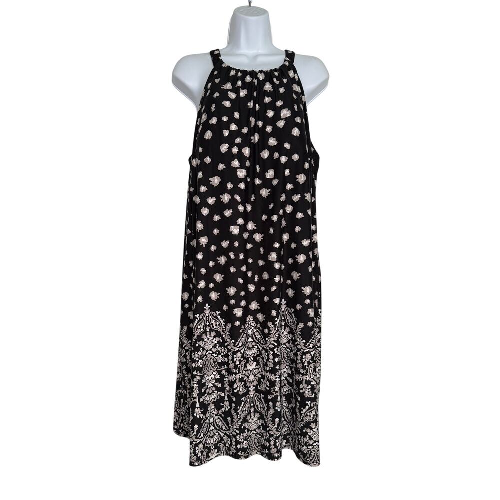 Soma Black and White Abstract Print Halter Neck Dress LARGE Jersey Knit